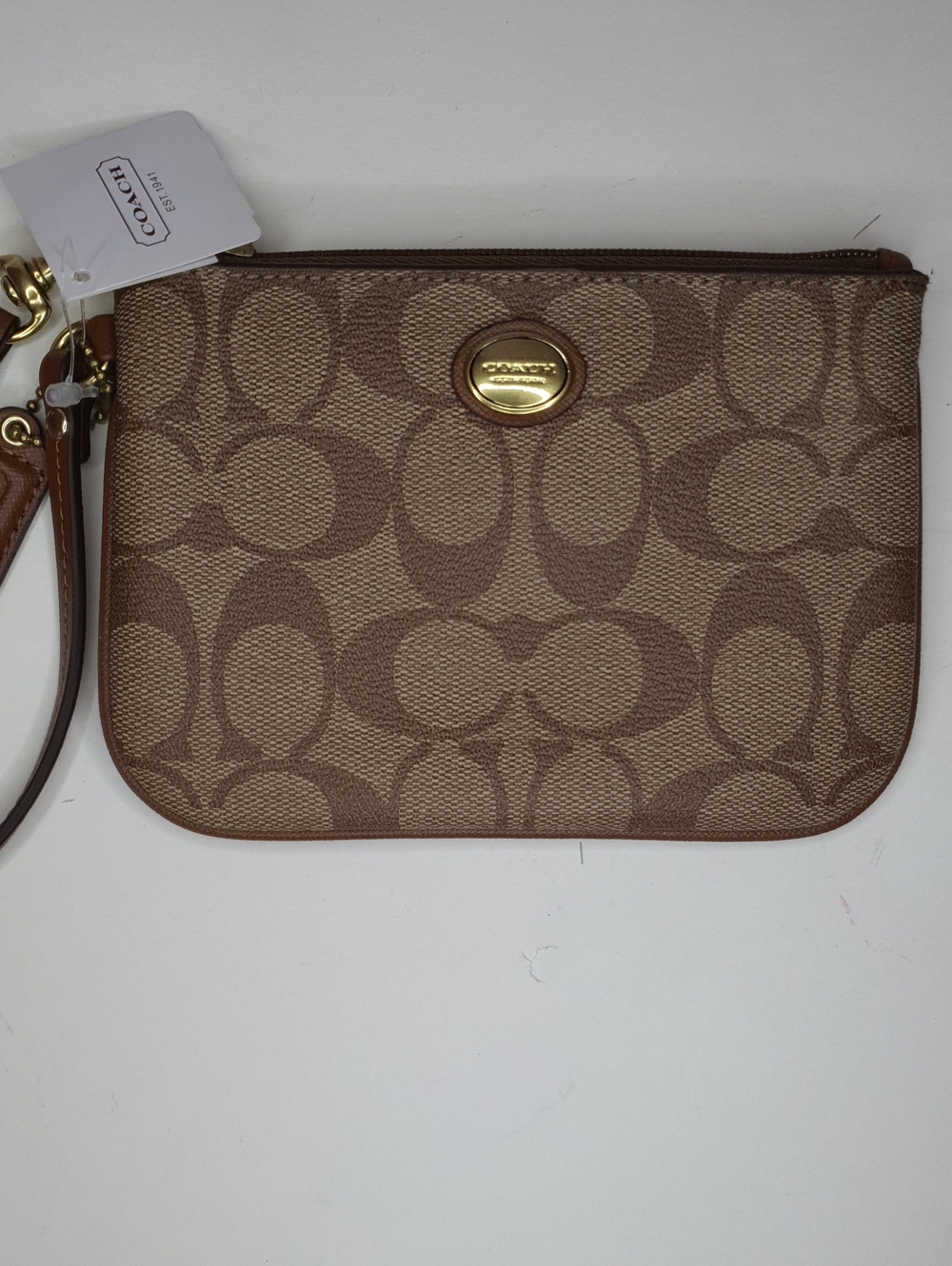 Coach Signature Canvas Wristlet in Tan and Brown -,NWT